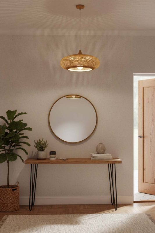 Entryway Bamboo Wood Pendant Light - Bright & Open Feel