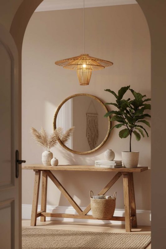 Entryway Beige Bamboo Starburst Pendant Light - Clean & Elegant