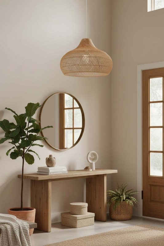 Entryway Beige Kloe Rattan Pendant Light - Bright & Open Feel