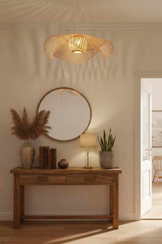 Entryway Beige Lotus Bamboo Pendant Light - Stylish & Inviting