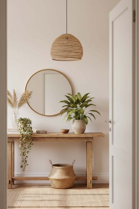 Entryway Beige Rattan Cage Pendant Light - Welcoming First Impression