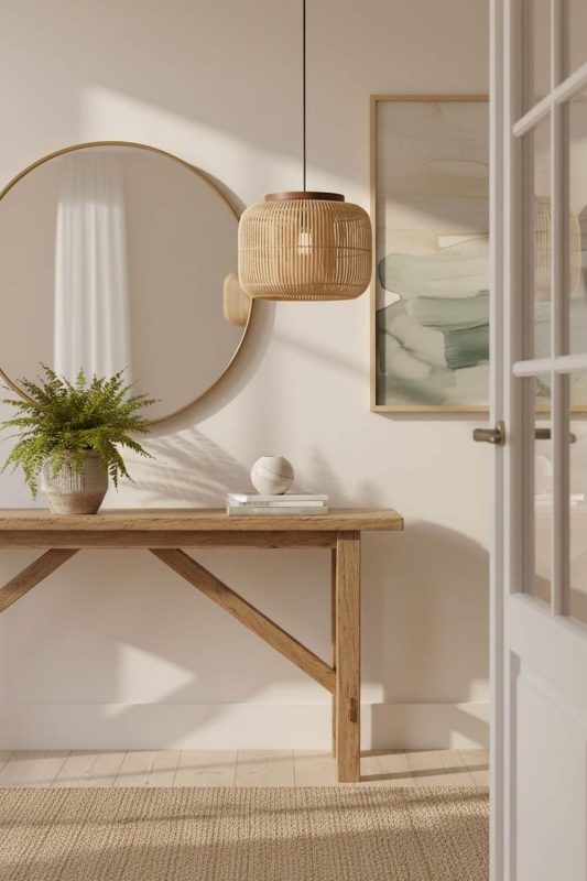 Entryway Beige Rattan Capsule Pendant Light - Bright & Open Feel