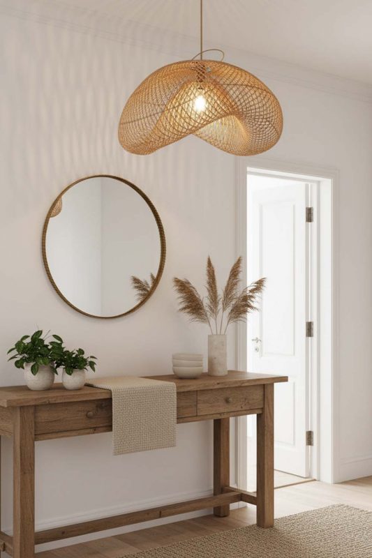 Entryway Beige Rattan Cloud Pendant Light - Stylish & Inviting