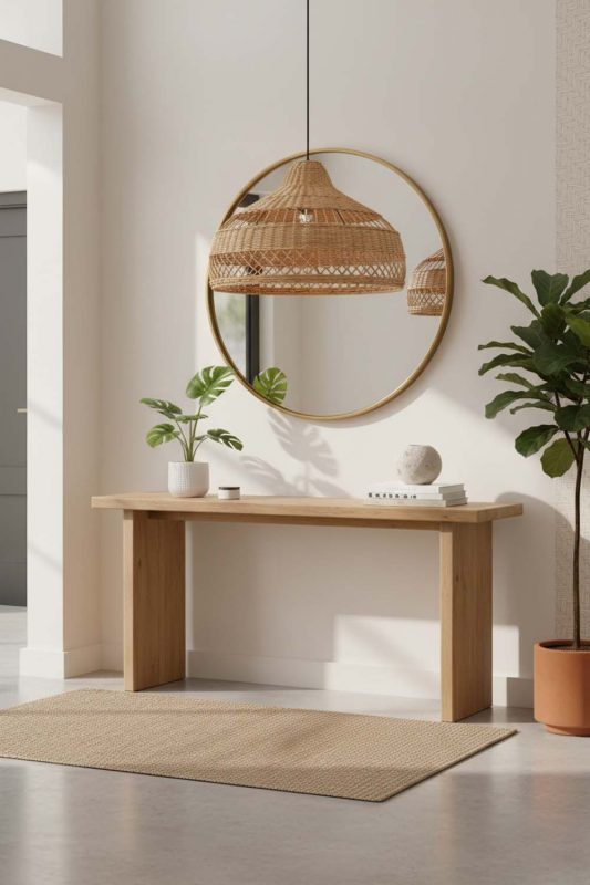 Entryway Beige Rattan Radiant Pendant Lights - Welcoming First Impression