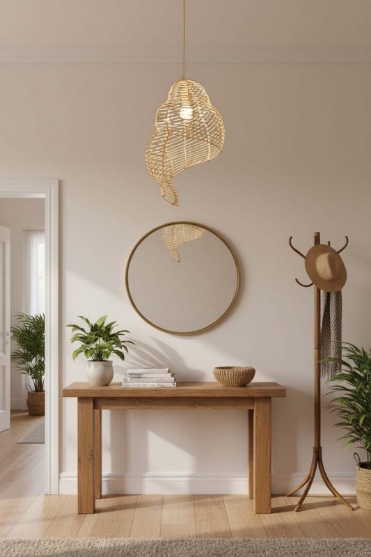 Entryway Beige Rattan Spiral Pendant Light - Stylish & Inviting