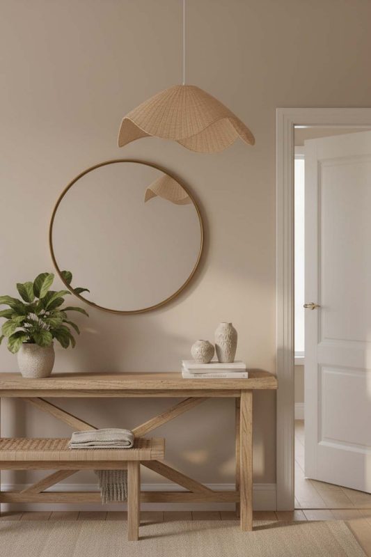Entryway Beige Rattan Wave Pendant Light - Stylish & Inviting