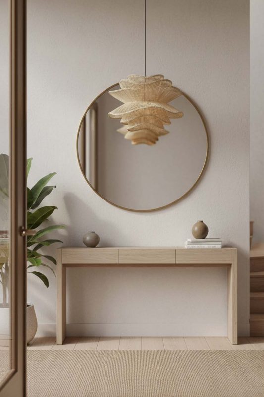 Entryway Beige Vietnamese Flower Rattan Chandelier - Stylish & Inviting