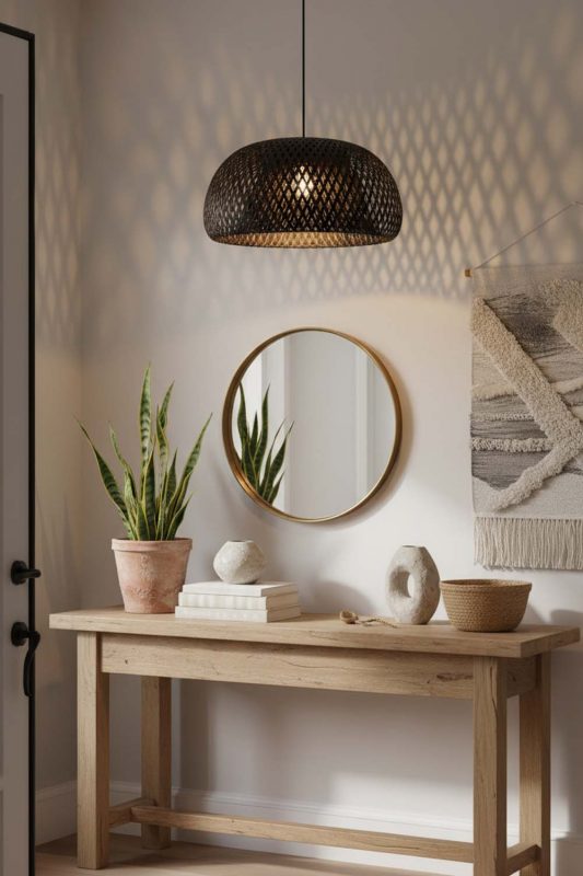 Entryway Black Bamboo Basket Light Shade - Stylish & Inviting