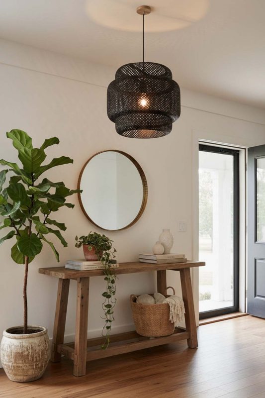 Entryway Black Bamboo Sinnerlig Pendant Lamp - Bright & Open Feel