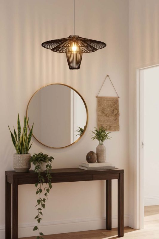 Entryway Black Bamboo Starburst Pendant Light - Stylish & Inviting