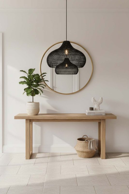 Entryway Black Kloe Rattan Pendant Light - Welcoming First Impression