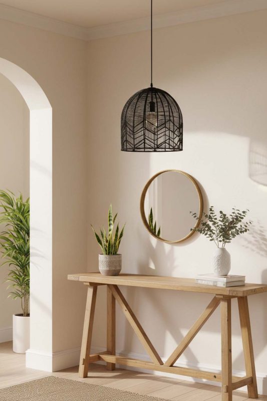 Entryway Black Rattan Birdcage Pendant Light - Welcoming First Impression