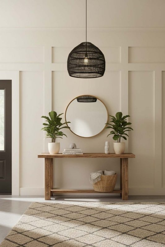Entryway Black Rattan Cage Pendant Light - Stylish & Inviting