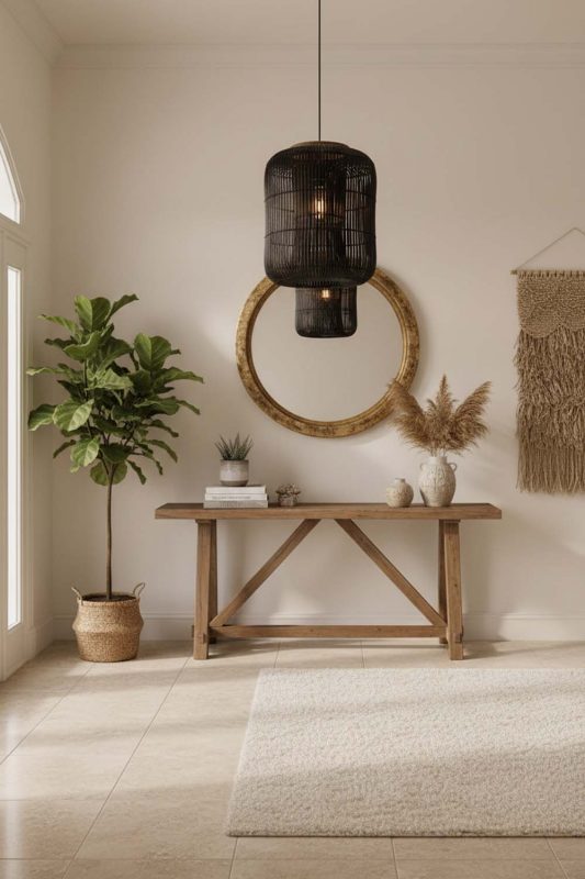 Entryway Black Rattan Capsule Pendant Light - Stylish & Inviting