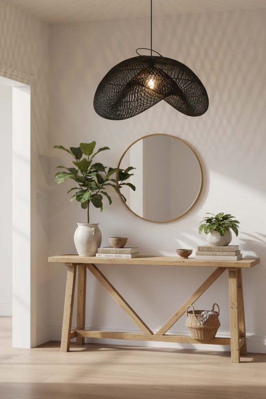 Entryway Black Rattan Cloud Pendant Light - Clean & Elegant