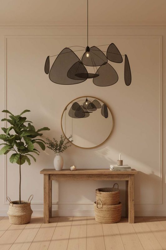 Entryway Black Rattan Petal Ceiling Light - Stylish & Inviting