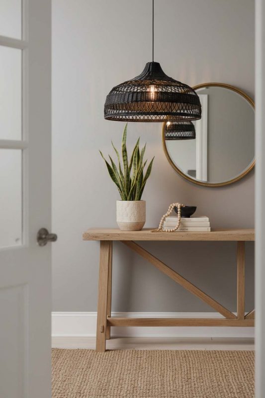 Entryway Black Rattan Radiant Pendant Lights - Bright & Open Feel