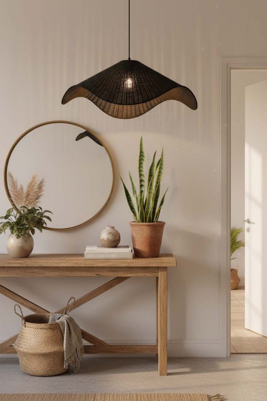 Entryway Black Rattan Wave Pendant Light - Welcoming First Impression
