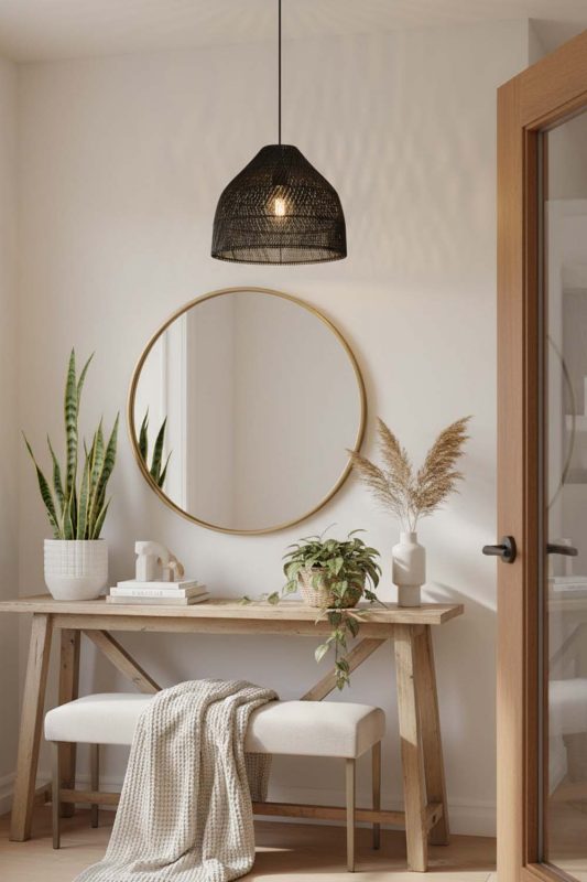 Entryway Black Rattan Wide Dome Fixture - Stylish & Inviting