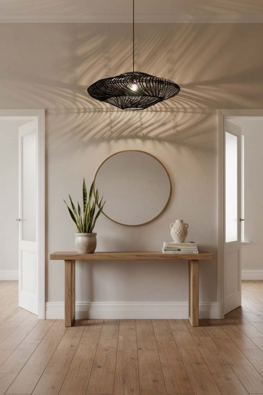 Entryway Black Ufo Shades Rattan Lamp - Clean & Elegant