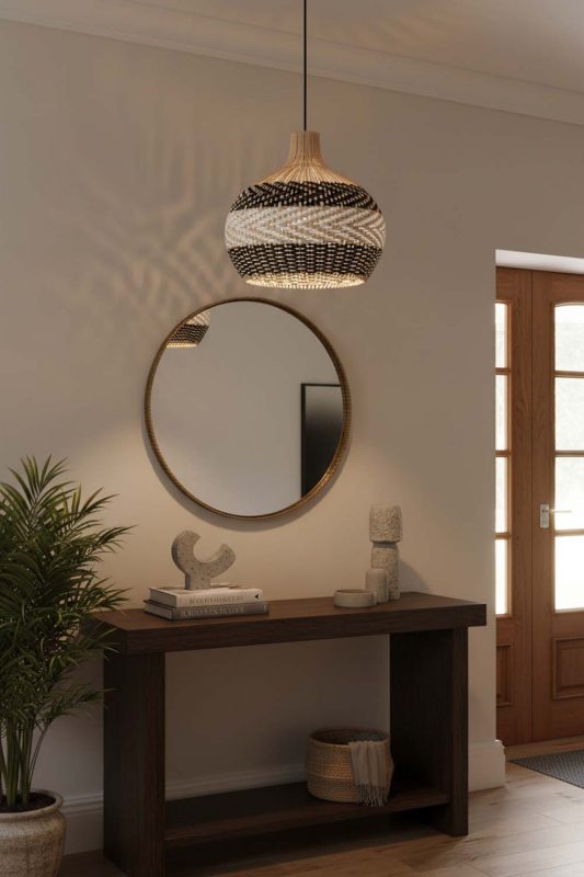 Entryway Black White Rattan Pendant Light - Bright & Open Feel