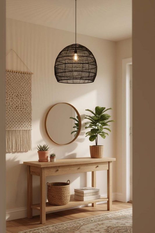Entryway Black Wicker Basket Pendant Light - Clean & Elegant