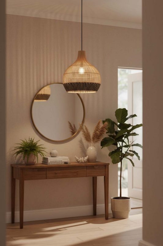 Entryway Bottom Black Rattan Pendant Light - Stylish & Inviting