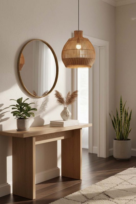Entryway Bottom Brown Rattan Pendant - Clean & Elegant