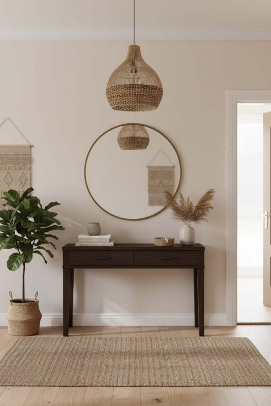 Entryway Bottom Tan Brown Rattan Pendant Light - Clean & Elegant