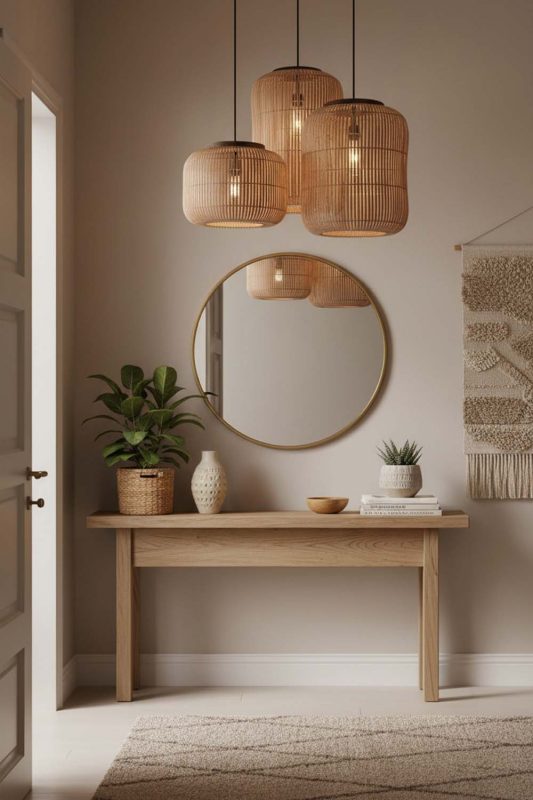 Entryway Brown Rattan Capsule Pendant Light - Clean & Elegant