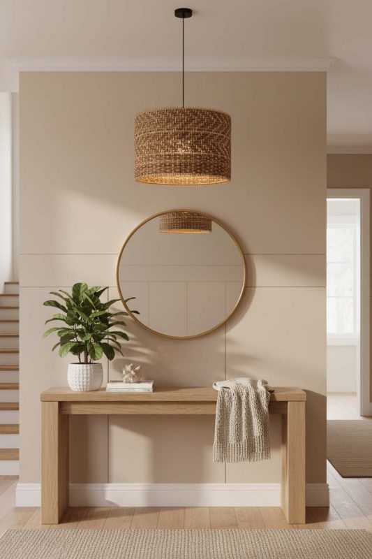 Entryway Brown Rattan Drum Lamp Shade - Stylish & Inviting