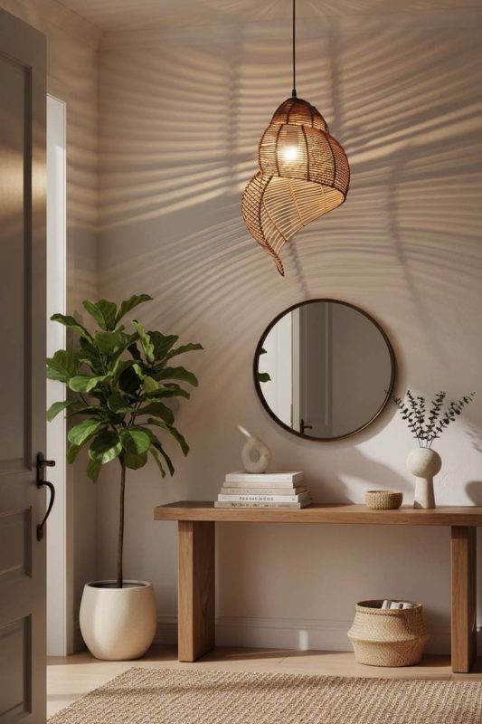 Entryway Brown Rattan Spiral Pendant Light - Welcoming First Impression