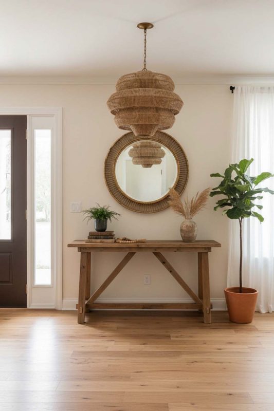 Entryway Brown Tiered Rattan Chandelier - Welcoming First Impression