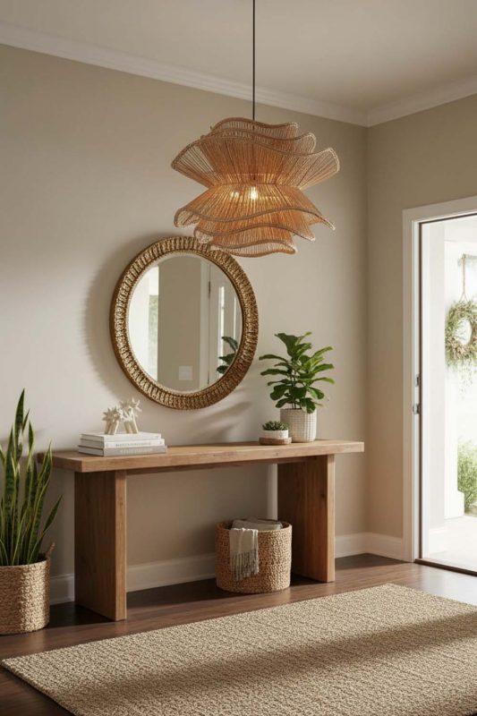 Entryway Brown Vietnamese Flower Rattan Chandelier - Welcoming First Impression