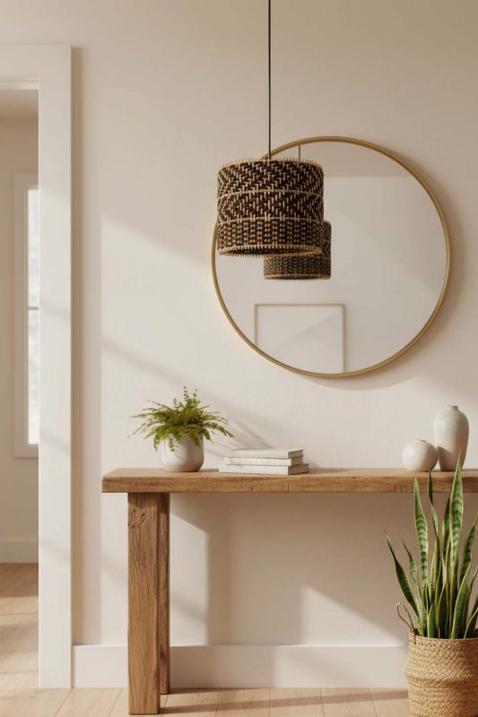 Entryway Dark Rattan Drum Pendant Light - Clean & Elegant