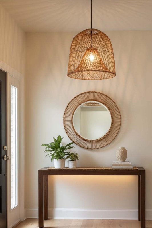 Entryway Double Layer Rattan Cage Pendant - Clean & Elegant