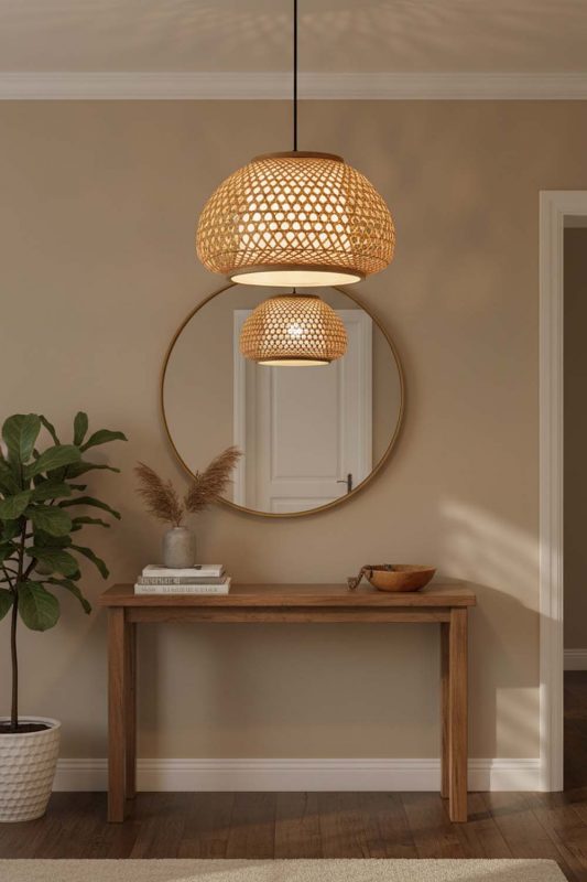 Entryway Lattice Bamboo Pendant Light - Bright & Open Feel