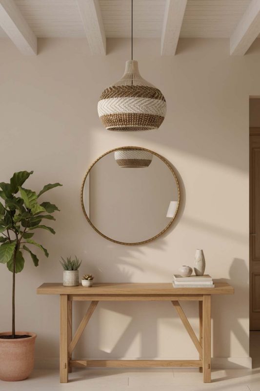 Entryway Light Brown White Rattan Pendant Light - Bright & Open Feel