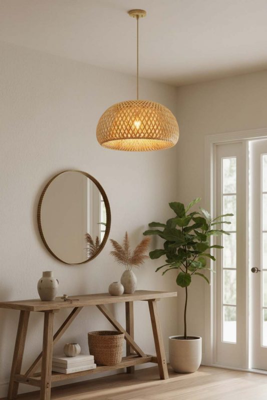 Entryway Natural Bamboo Basket Light Shade - Clean & Elegant