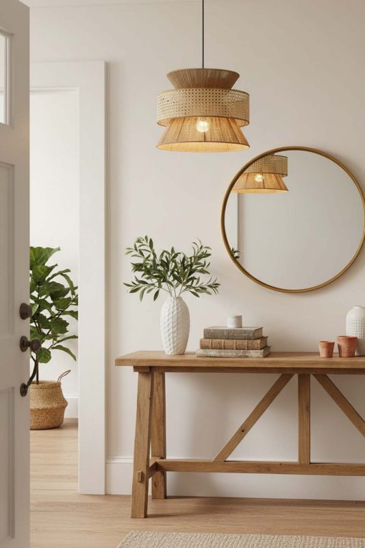 Entryway Natural Bamboo Silk Pendant Light - Bright & Open Feel
