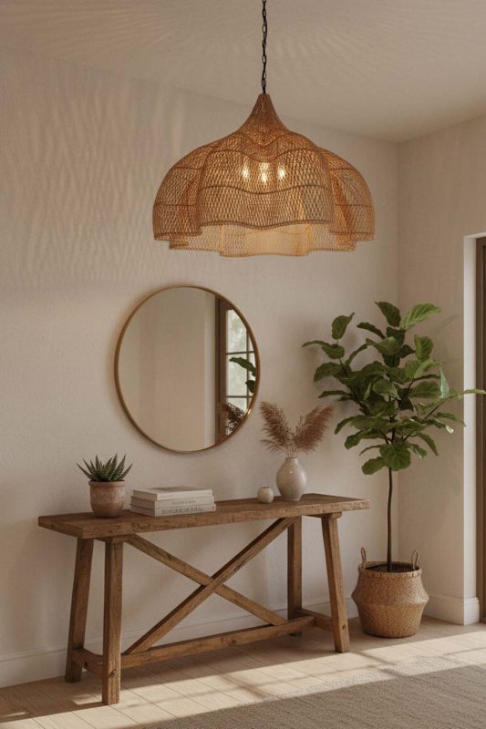 Entryway Natural Bloom Rattan Pendant Light - Welcoming First Impression