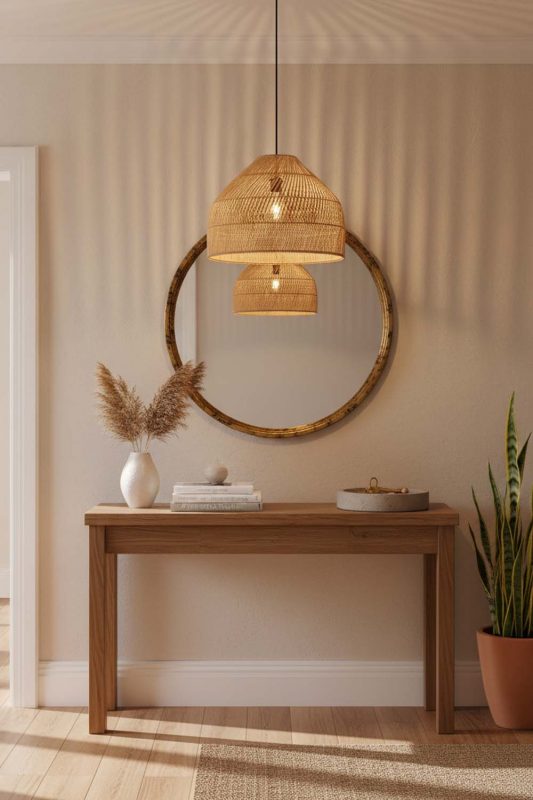 Entryway Natural Rattan Wide Dome Fixture - Welcoming First Impression