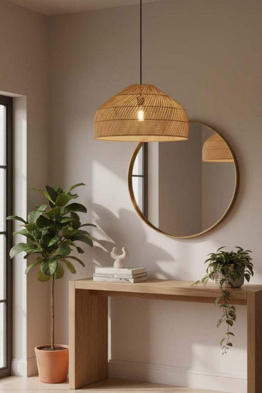 Entryway Natural Rattan Wide Dome Pendant Light - Welcoming First Impression