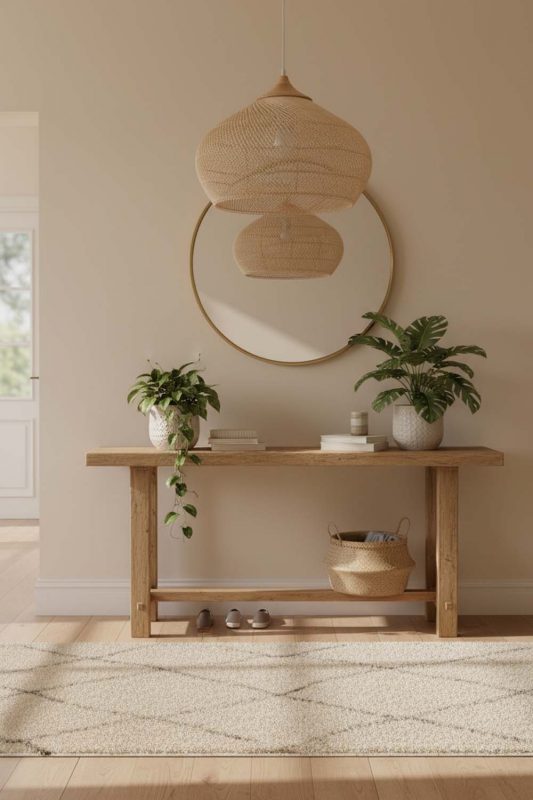 Entryway Natural Vintage Wood Rattan Pendant Light - Bright & Open Feel