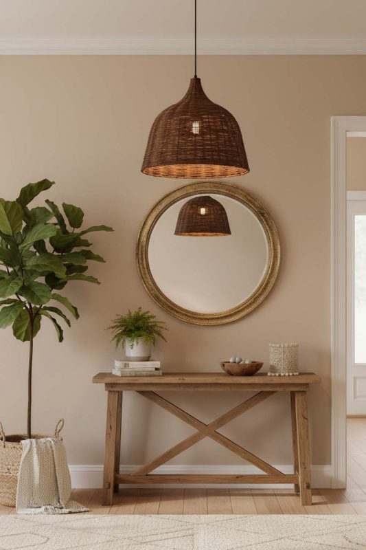 Entryway Rattan Basket Pendant Light Coffee - Stylish & Inviting
