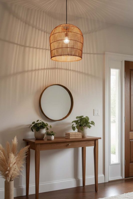 Entryway Rattan Bell Shaped Pendant Light - Bright & Open Feel