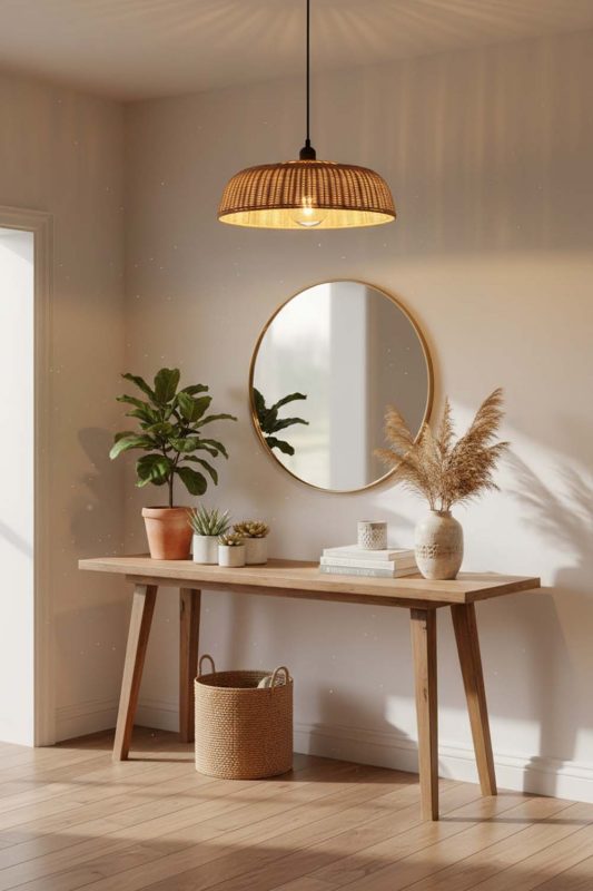 Entryway Rattan Disc Pendant Light - Clean & Elegant