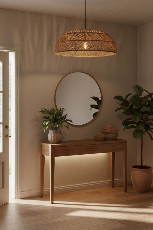 Entryway Rattan Large Dome Pendant Light - Clean & Elegant