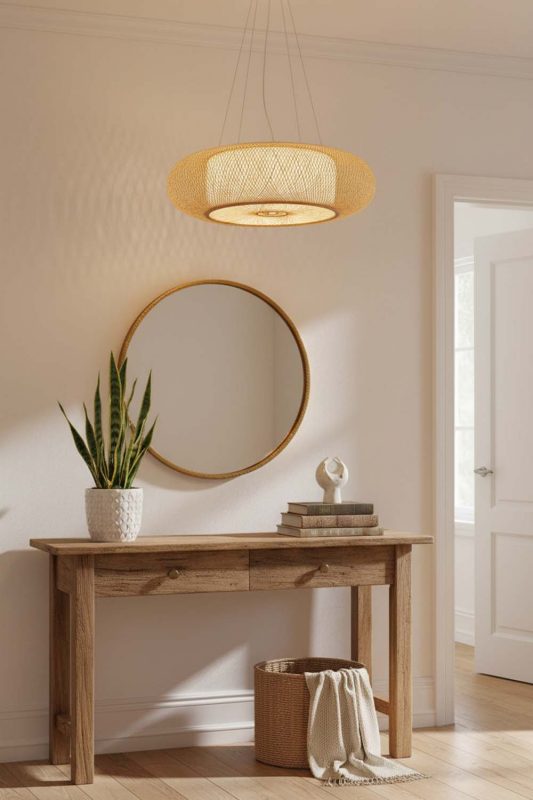 Entryway Round Bamboo Drum Chandelier - Bright & Open Feel
