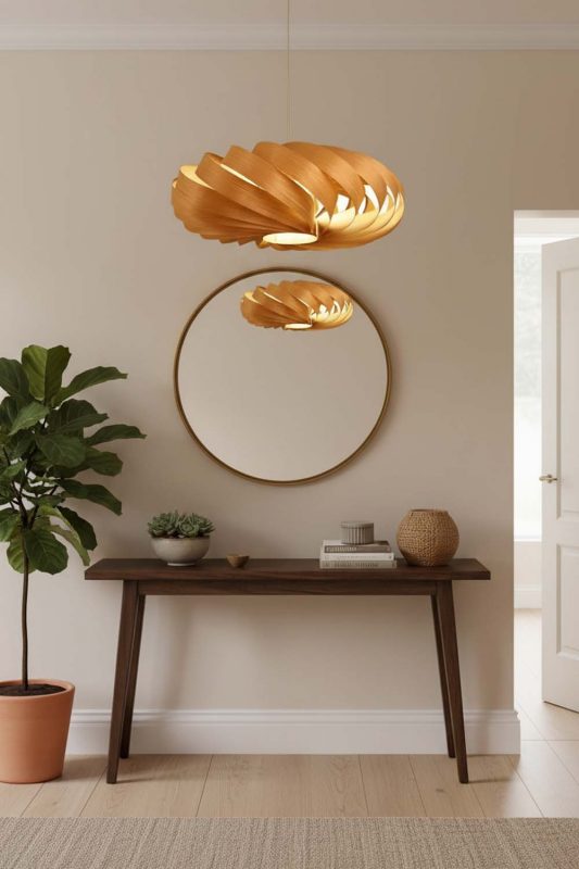 Entryway Round Spiral Wood Pendant - Bright & Open Feel